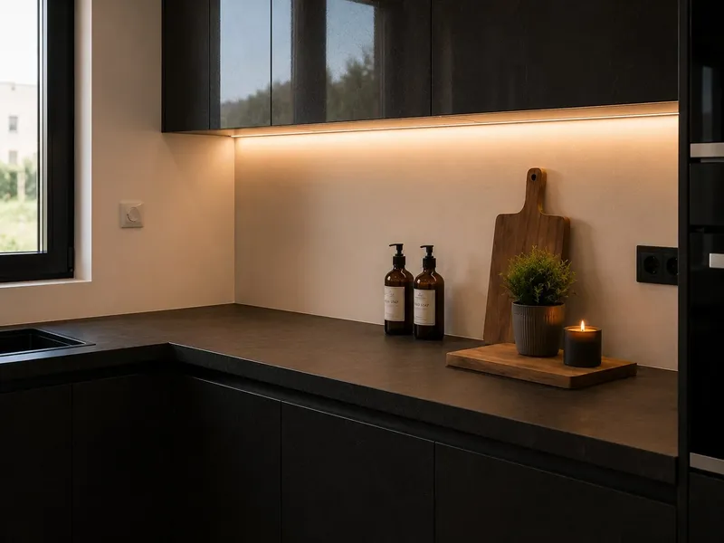 Cuisine noire mate avec îlot central : un design contemporain et raffiné, réalisée par Cuisines ELITE Mulhouse, vue 1 sur 3