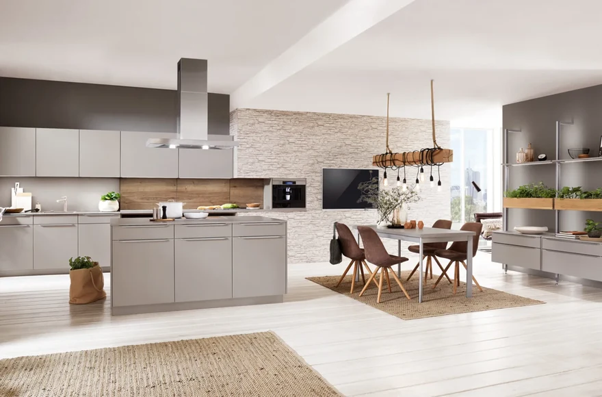 Cuisine équipée Touch en gris pierre super mat, de style moderne, vue 1 sur 6