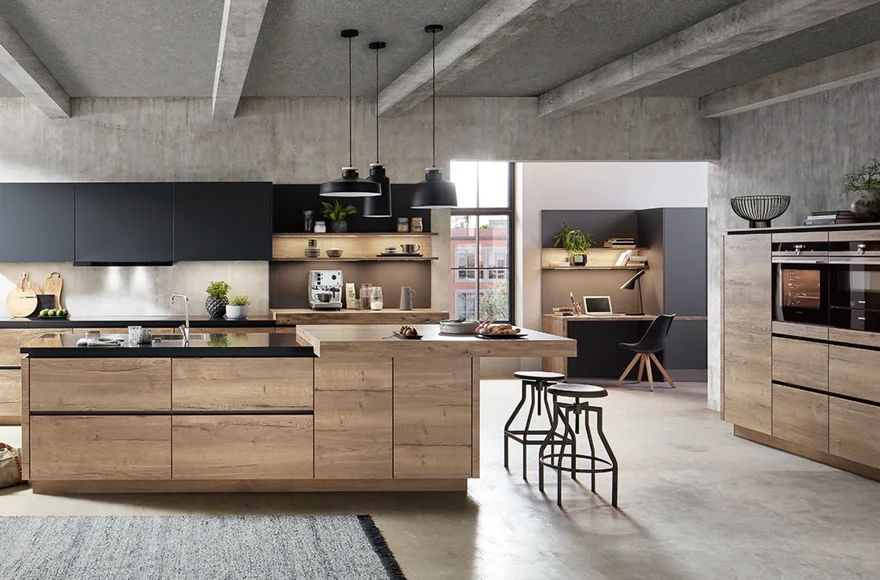 Cuisine équipée Structura en décor chêne Havane, de style moderne, naturel et industriel, vue 1 sur 5