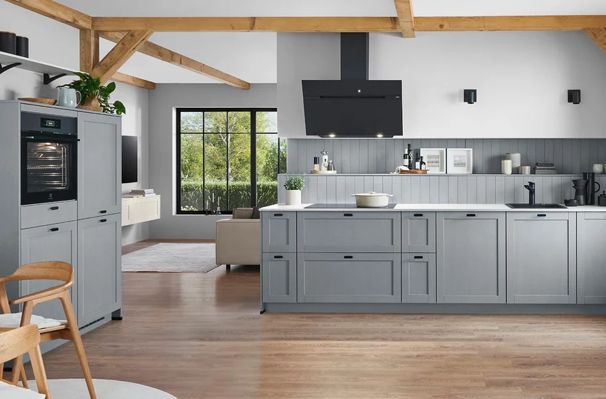 Cuisine équipée Frame en structure bois bleu pierre, de style cottage et scandinave, vue 1 sur 5