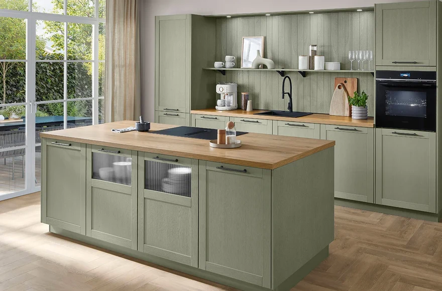 Cuisine équipée Frame en stratifié laqué, structure bois Olive, de style naturel, cottage et scandinave, vue 1 sur 5
