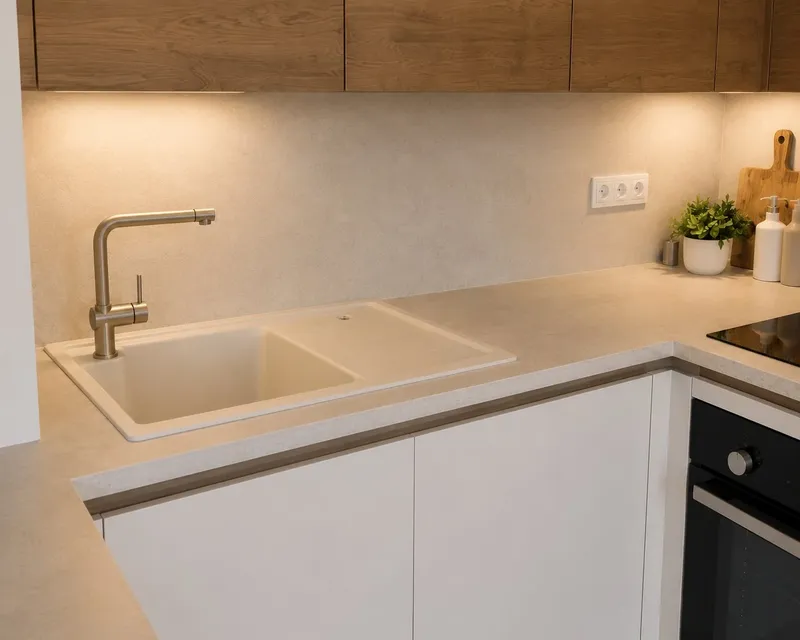 Cuisine contemporaine avec plan de travail en pierre et…, réalisée par Cuisines ELITE Boulogne-Billancourt, vue 1 sur 3
