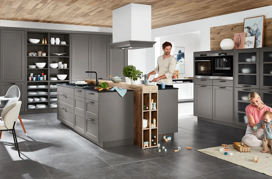 Cuisine équipée Nordic en gris ardoise mat, de style cottage et industriel, vue 1 sur 6