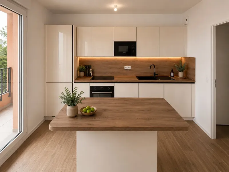 Plan de travail stratifié : le charme du bois, la simplicité au…, réalisée par Cuisines ELITE Limeil-Brévannes, vue 1 sur 3