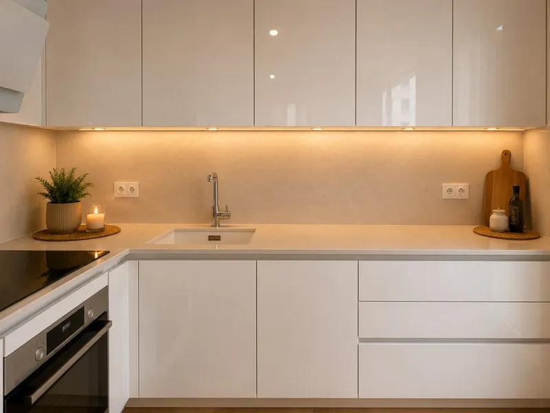 Cuisine en L moderne et lumineuse, réalisée par Cuisines ELITE Antony, vue 1 sur 3