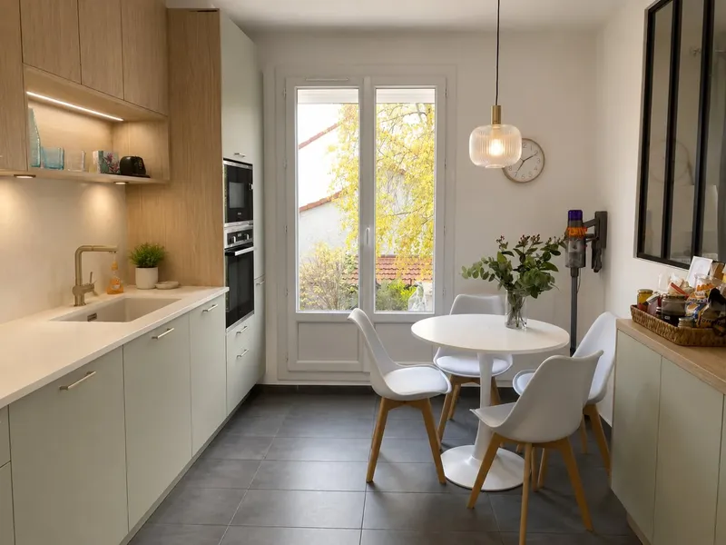 Cuisine linéaire avec un retour discret, réalisée par Cuisines ELITE Antony, vue 1 sur 2