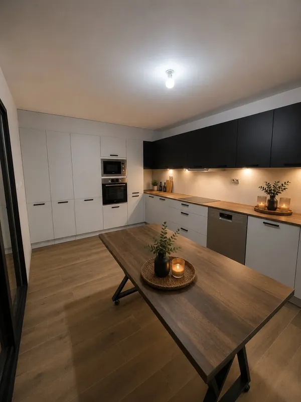 Cuisine moderne avec plan de travail stratifié, réalisée par Cuisines ELITE Athis-Mons, vue 1 sur 2
